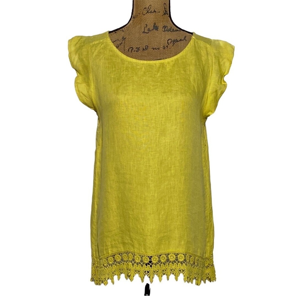 Terzo Millennio Tunic SMALL Yellow Green 100%‎ Linen Flutter Sl High Low Italy